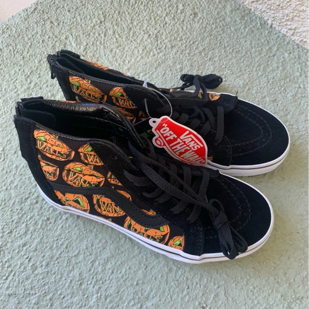 Vans Glow in the Dark Pumpkin Sneakers NEW Sk8 Hi Zip Kids Size 1.5